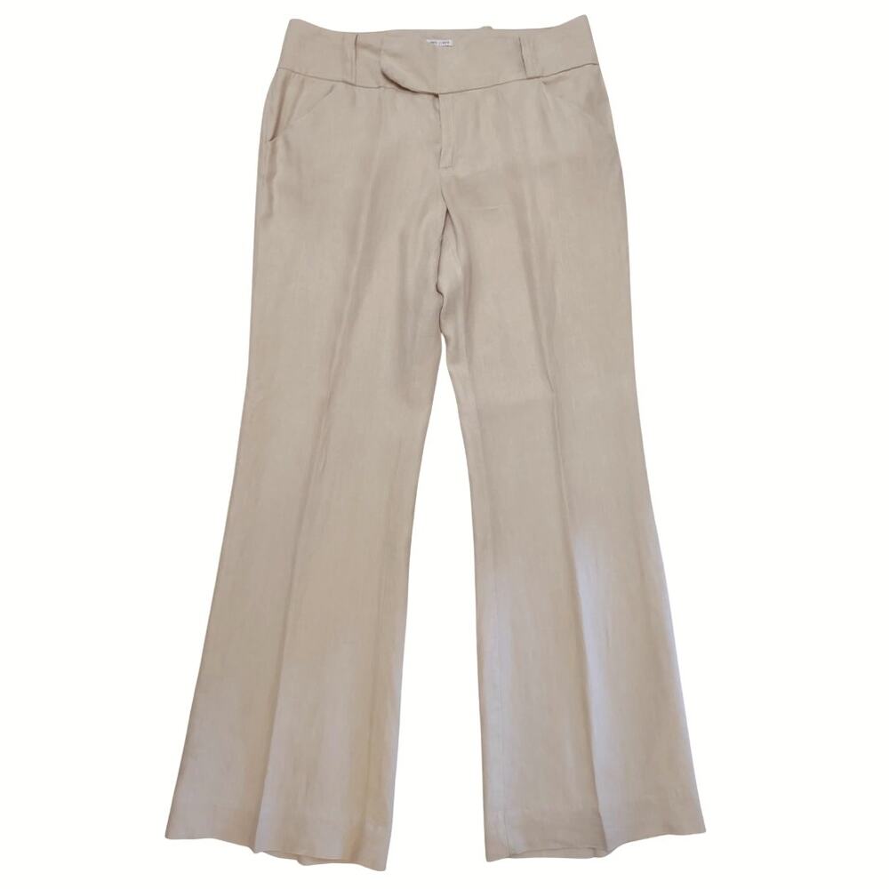 OLD NAVY Vintage Linen Pants Sz 8 Khaki Lightweight Tailored Trousers Full Leg
